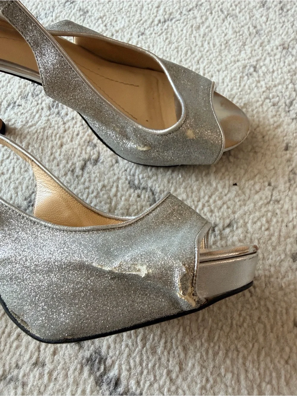 Kate Spade Silver Metallic Slingback Platform Heels | Size 6.5